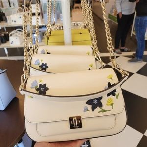 NWT Kate Spade KF556 Phoebe Floral Applique Leather Flap Crossbody Top Handle